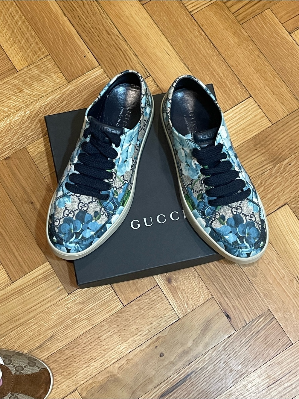 GUCCI Supreme GG Canvas Bloom Print Blue Flower Sneakers UNISEX 407343 - Picture 8 of 11